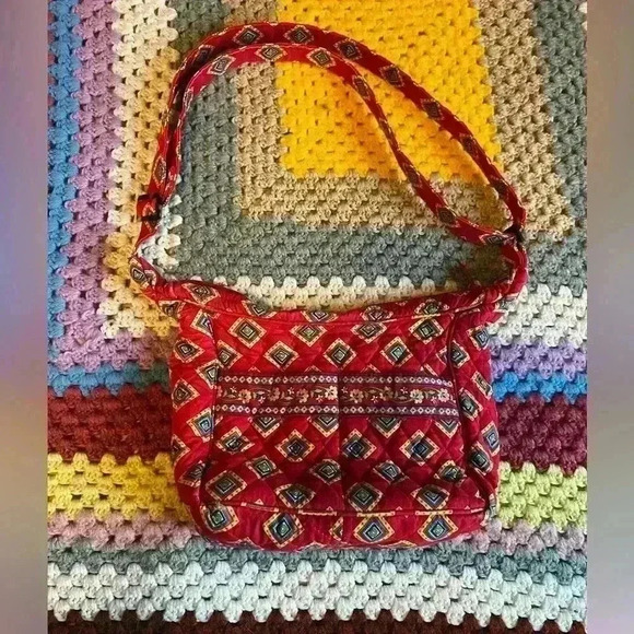 Vera Bradley "Villa Red" Retired Adjustable Strap Bag Red,  Blue, Yellow, Green - Picture 1 of 5